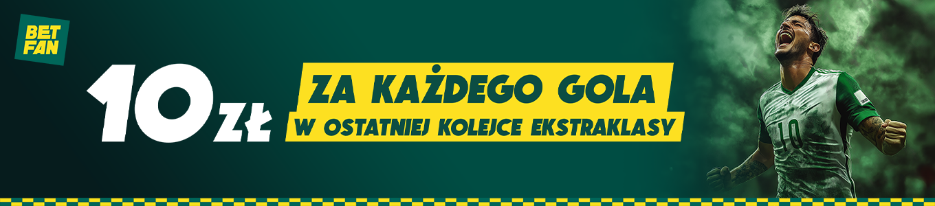 Promocja bukmacherska - 10 zł za każdego gola w ostatniej kolejce Ekstraklasy