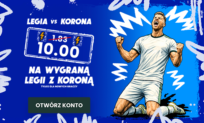Legia Warszawa kurs 10.0 na wygraną z Koroną