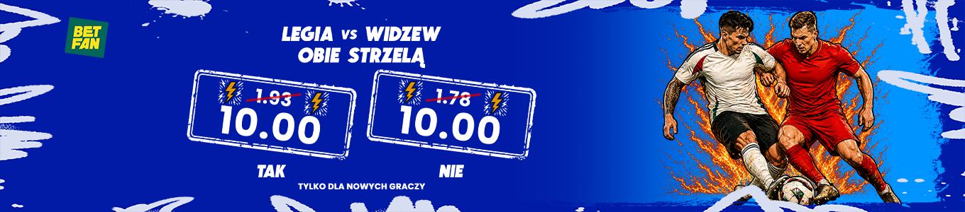 Kurs 10.0 na to czy obie strzelą gola w meczu Legia - Widzew