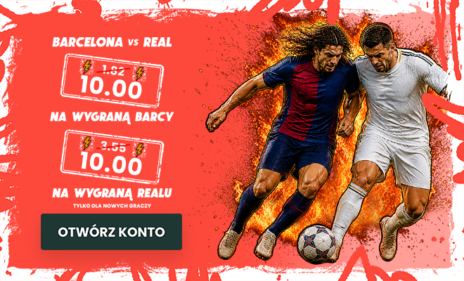 Kurs 10.0 na wygraną Barcelony lub Realu w El Clasico