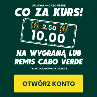 kurs 10.0 na wygraną lub remis Cabo Verde z Urugwajem