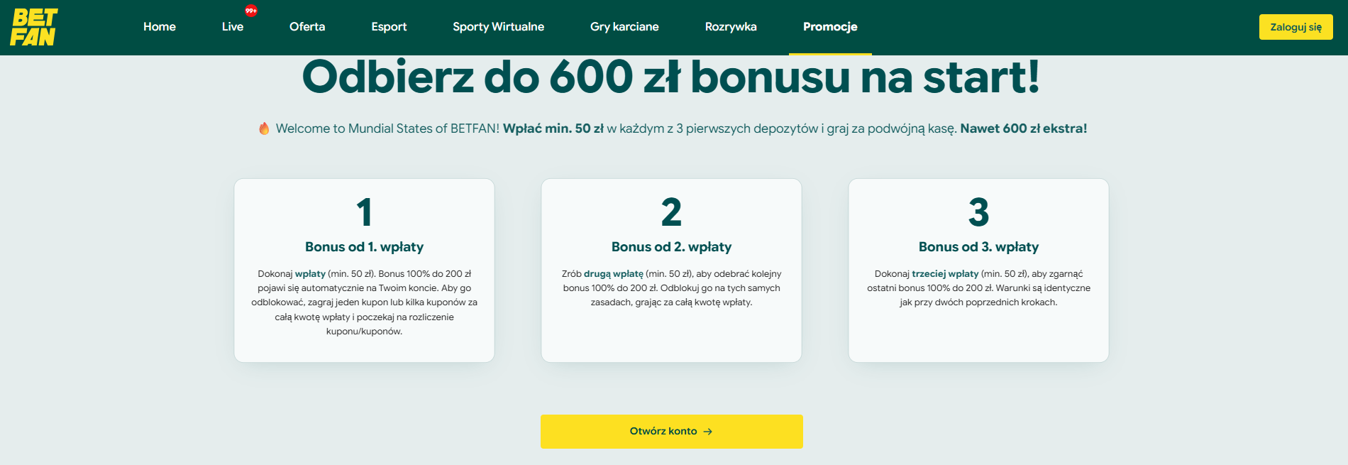 Bonusy od depozytu na Mistrzostwa Świata 2026