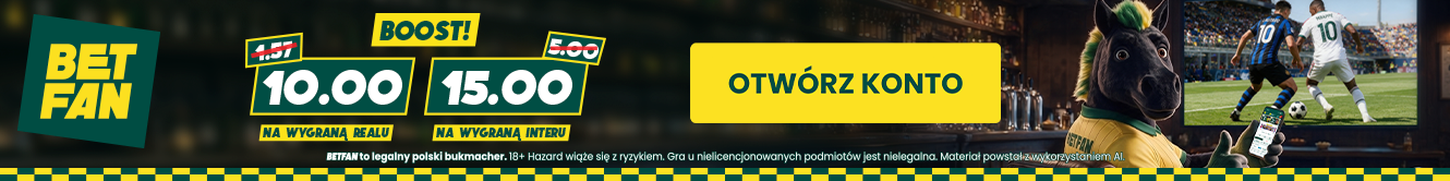 Kurs 10.0 na wygraną Realu lub 15.0 na wygraną Interu