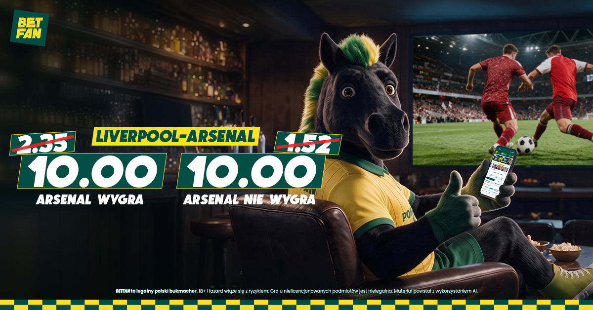 Kurs 10.0 na wygraną Arsenalu lub brak porażki Liverpoolu